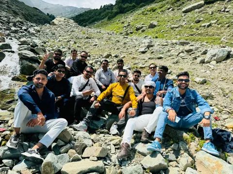 A tour group in the mountains